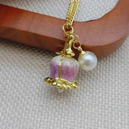 Elegant Pink Tulip Pearl Necklace