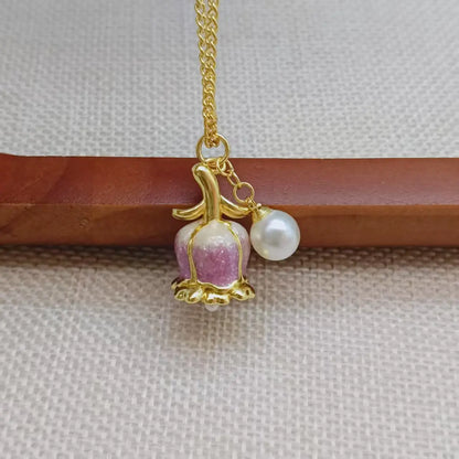 Elegant Pink Tulip Pearl Necklace