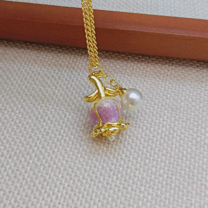 Elegant Pink Tulip Pearl Necklace